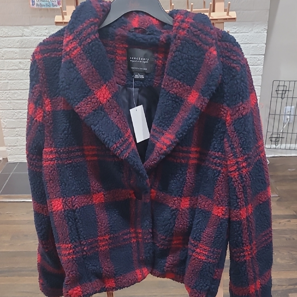 Sanctuary Red and Blue Plaid Teddy Jacket